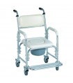 Silla de Ducha y WC de Aluminio Acolchada con 4 Ruedas con Freno