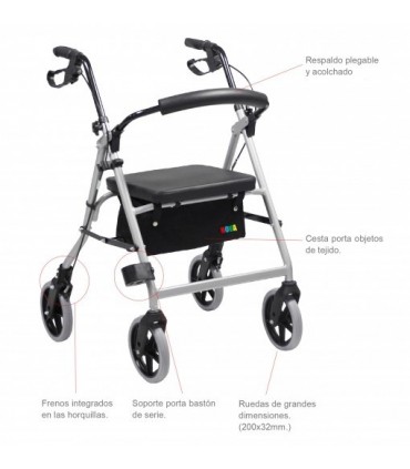 Andador Rollator AD151 | Aluminio 7,7kg, Asiento y Frenos