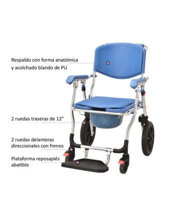 Silla de Ducha y WC Plegable OASIS con Ruedas Grandes | Ortopedia Lowcost