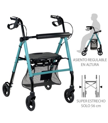 Andador ZEN Aluminio 6kg | Frenos Maneta y Asiento Regulable