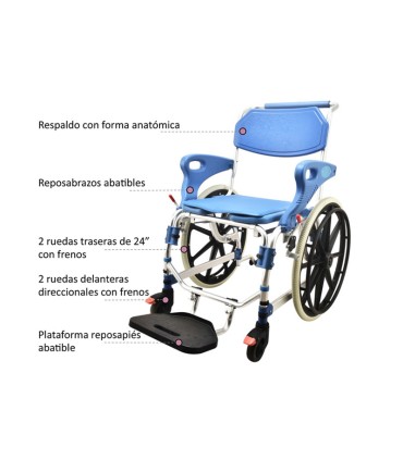 Silla de Ruedas para Ducha e Inodoro Autopropulsable | Ortopedia Lowcost