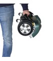 Rueda y batería de litio de 40Ah del scooter LUMA, destacando su durabilidad y autonomía