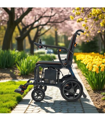 Silla de ruedas eléctrica ultraligera VERA, fabricada en fibra de carbono y magnesio.
