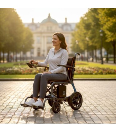 Silla de ruedas eléctrica ultraligera VERA, fabricada en fibra de carbono y magnesio.