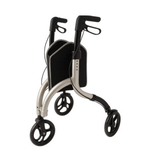 Andador rollator de aluminio de 3 ruedas, plegable y con bolsa