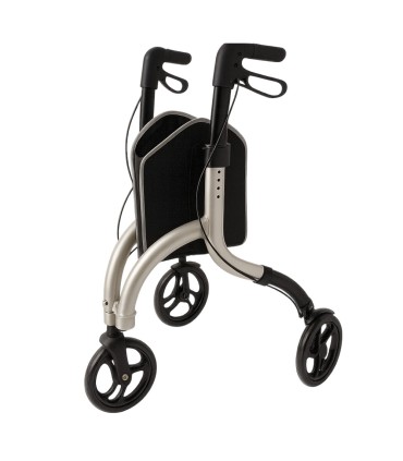 Andador rollator de aluminio de 3 ruedas, plegable y con bolsa