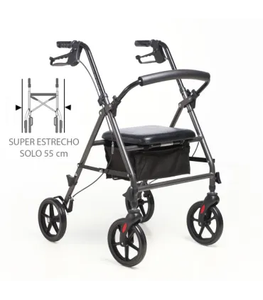 Rollator Forte AD154 estrecho de 55cm con ruedas grandes.